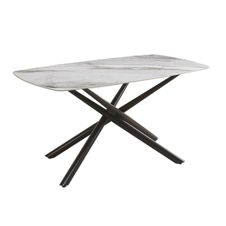 Tavolo fisso Linus con piano in ceramica effetto marmo grigio lucido e gambe in metallo nero