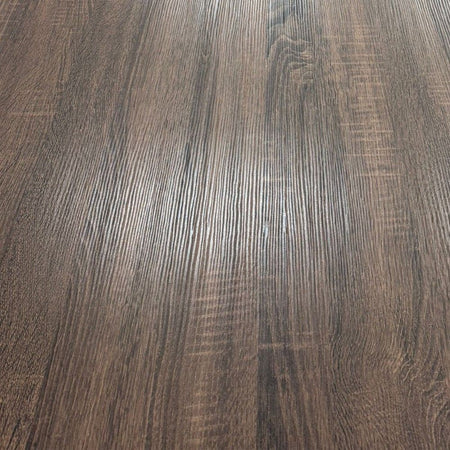 Tavolo fisso Ronan con piano in effetto rovere anticato e gambe in metallo nere
