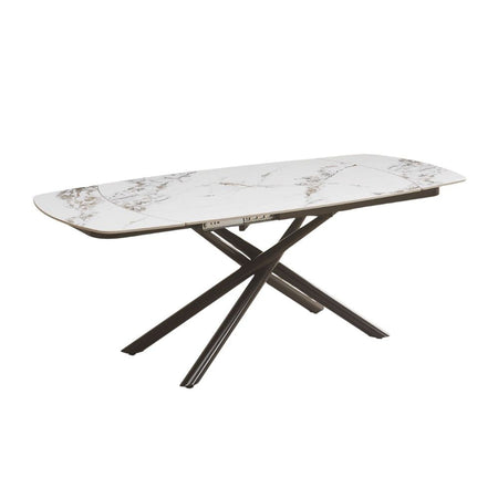 Tavolo girevole automatico allungabile Astrid con piano in ceramica effetto marmo bianco gloss M346 con gambe colore nero