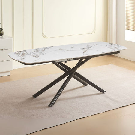 Tavolo girevole automatico allungabile Astrid con piano in ceramica effetto marmo bianco gloss M346 con gambe colore nero