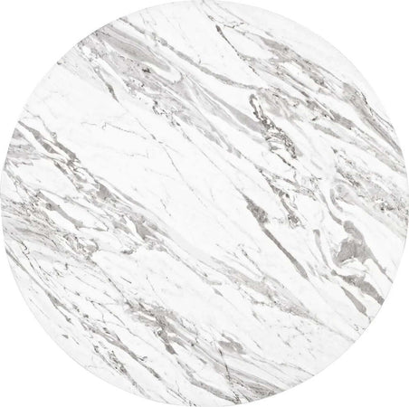 Tavolo John Marble tondo con gambe in acciaio, struttura cromata, piano in legno ricoperto con carta effetto marmo Casa e cucina/Arredamento/Sala da pranzo/Tavoli da sala da pranzo Decor Space - Altamura, Commerciovirtuoso.it