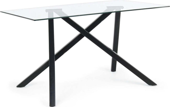 Tavolo Lear rettangolare con gambe in acciaio, struttura nera, piano in vetro Casa e cucina/Arredamento/Sala da pranzo/Tavoli da sala da pranzo Decor Space - Altamura, Commerciovirtuoso.it