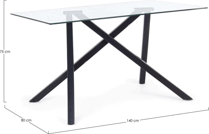 Tavolo Lear rettangolare con gambe in acciaio, struttura nera, piano in vetro Casa e cucina/Arredamento/Sala da pranzo/Tavoli da sala da pranzo Decor Space - Altamura, Commerciovirtuoso.it