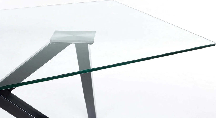 Tavolo Lear rettangolare con gambe in acciaio, struttura nera, piano in vetro Casa e cucina/Arredamento/Sala da pranzo/Tavoli da sala da pranzo Decor Space - Altamura, Commerciovirtuoso.it