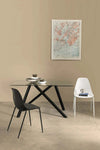 Tavolo Lear rettangolare con gambe in acciaio, struttura nera, piano in vetro Casa e cucina/Arredamento/Sala da pranzo/Tavoli da sala da pranzo Decor Space - Altamura, Commerciovirtuoso.it