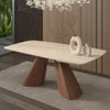 Tavolo Aldebaran con piano in ceramica finitura travertino, design moderno, 180/260 x 90 x h 75 cm
