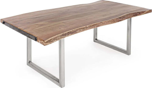 Tavolo Osbert rettangolare, con gambe in acciaio, piano in legno di acacia, stile moderno Casa e cucina/Arredamento/Sala da pranzo/Tavoli da sala da pranzo Decor Space - Altamura, Commerciovirtuoso.it