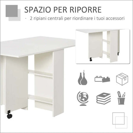 Tavolo-Pieghevole-con-2-Ripiani-iInferiori-in-Legno,-Tavolo-Richiudibile-con-Ruote-per-6-Persone,-Bianco-WQ702-0621WQ7