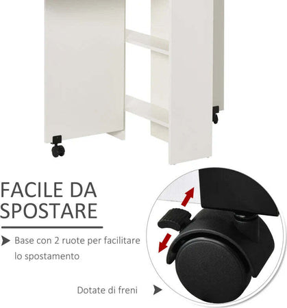 Tavolo-Pieghevole-con-2-Ripiani-iInferiori-in-Legno,-Tavolo-Richiudibile-con-Ruote-per-6-Persone,-Bianco-WQ702-0621WQ7