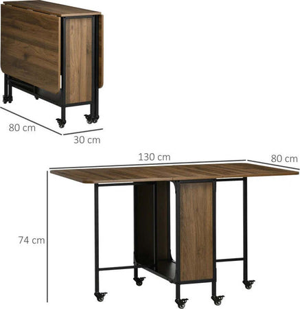 Tavolo-Pieghevole-con-6-Ruote-e-Mensola-Stile-Industriale-in-Legno-e-Metallo,-Marrone-Chiaro-KG8835-789V00LRKG8