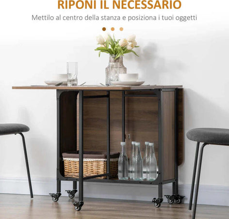 Tavolo-Pieghevole-con-6-Ruote-e-Mensola-Stile-Industriale-in-Legno-e-Metallo,-Marrone-Chiaro-KG8835-789V00LRKG8