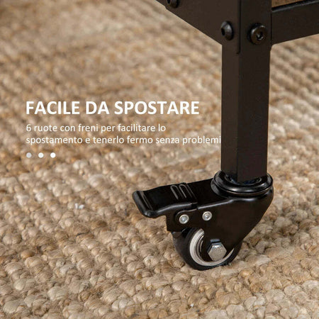 Tavolo-Pieghevole-con-6-Ruote-e-Mensola-Stile-Industriale-in-Legno-e-Metallo,-Marrone-Chiaro-KG8835-789V00LRKG8