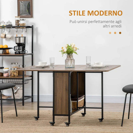 Tavolo-Pieghevole-con-6-Ruote-e-Mensola-Stile-Industriale-in-Legno-e-Metallo,-Marrone-Chiaro-KG8835-789V00LRKG8