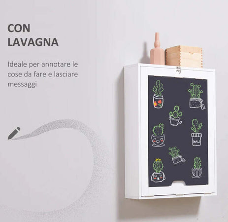 Tavolo-Pieghevole-da-Parete-Salvaspazio,-Scrivania,-Tavolo-da-Pranzo-con-Scaffali-e-Lavagnetta-(60x94.5x147cm)-XH3836-139XH3