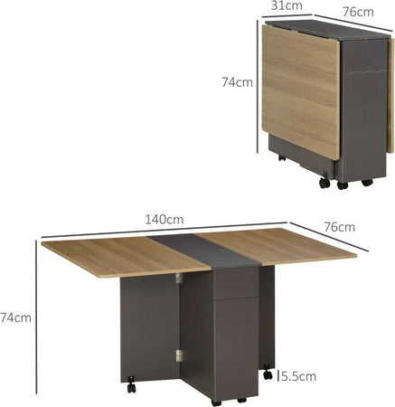 Tavolo-Pieghevole-da-Pranzo-in-Truciolato-con-2-Cassetti,-1-Armadietto,-max.-6-Persone,-140x76x76-cm-TW9835-605TW9