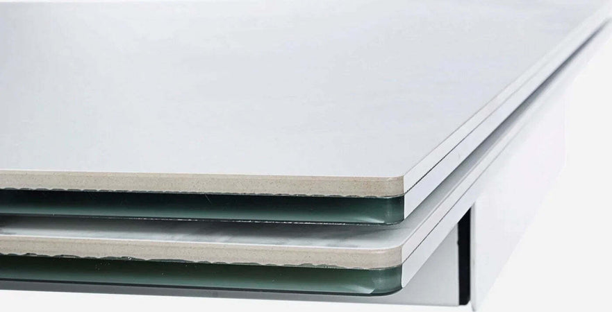 Tavolo Quasar allungabile rettangolare con piano in ceramica con supporto in vetro temperato da 160-240 x 90 cm Casa e cucina/Arredamento/Sala da pranzo/Tavoli da sala da pranzo Decor Space - Altamura, Commerciovirtuoso.it