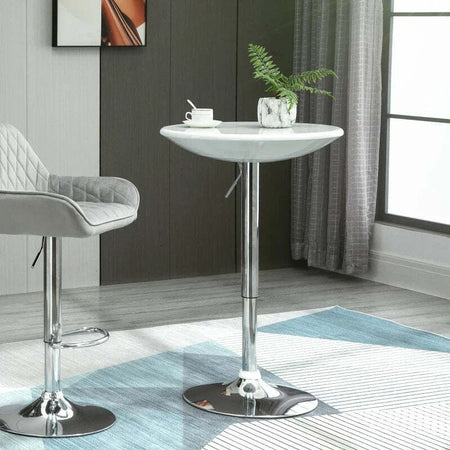 Tavolo-Rotondo-da-Bar-con-Piano-Girevole,-Altezza-Regolabile-con-Leva-a-Gas-e-Base-in-Acciaio,-Φ61x76-97cm,-Bianco-KJ7835-505WTKJ7
