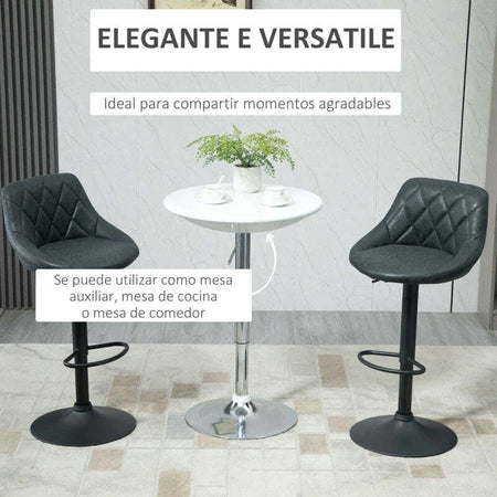 Tavolo-Rotondo-da-Bar-con-Piano-Girevole,-Altezza-Regolabile-con-Leva-a-Gas-e-Base-in-Acciaio,-Φ61x76-97cm,-Bianco-KJ7835-505WTKJ7