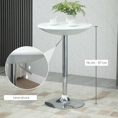 Tavolo-Rotondo-da-Bar-con-Piano-Girevole,-Altezza-Regolabile-con-Leva-a-Gas-e-Base-in-Acciaio,-Φ61x76-97cm,-Bianco-KJ7835-505WTKJ7
