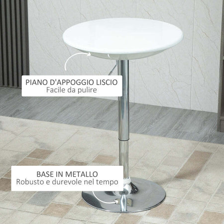 Tavolo-Rotondo-da-Bar-con-Piano-Girevole,-Altezza-Regolabile-con-Leva-a-Gas-e-Base-in-Acciaio,-Φ61x76-97cm,-Bianco-KJ7835-505WTKJ7