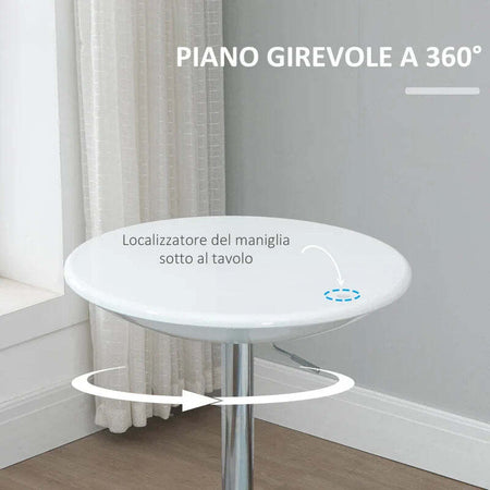Tavolo-Rotondo-da-Bar-con-Piano-Girevole,-Altezza-Regolabile-con-Leva-a-Gas-e-Base-in-Acciaio,-Φ61x76-97cm,-Bianco-KJ7835-505WTKJ7