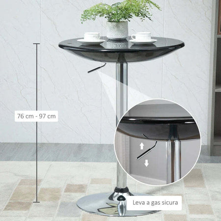 Tavolo-Rotondo-da-Bar-con-Piano-Girevole,-Altezza-Regolabile-con-Leva-a-Gas-e-Base-in-Acciaio,-Φ61x76-97cm,-Nero-KL5835-505BKKL5