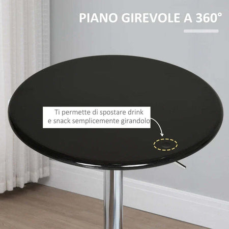 Tavolo-Rotondo-da-Bar-con-Piano-Girevole,-Altezza-Regolabile-con-Leva-a-Gas-e-Base-in-Acciaio,-Φ61x76-97cm,-Nero-KL5835-505BKKL5