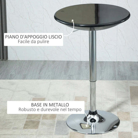 Tavolo-Rotondo-da-Bar-con-Piano-Girevole,-Altezza-Regolabile-con-Leva-a-Gas-e-Base-in-Acciaio,-Φ61x76-97cm,-Nero-KL5835-505BKKL5