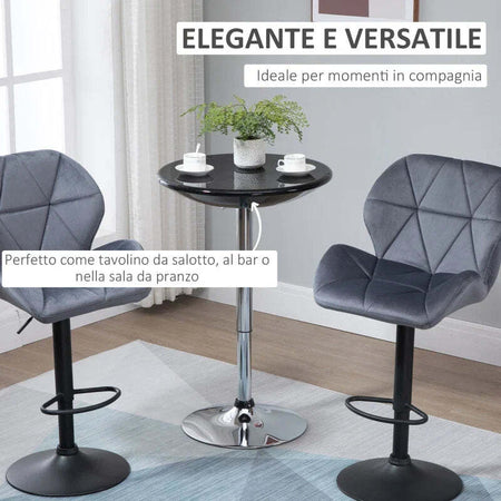 Tavolo-Rotondo-da-Bar-con-Piano-Girevole,-Altezza-Regolabile-con-Leva-a-Gas-e-Base-in-Acciaio,-Φ61x76-97cm,-Nero-KL5835-505BKKL5