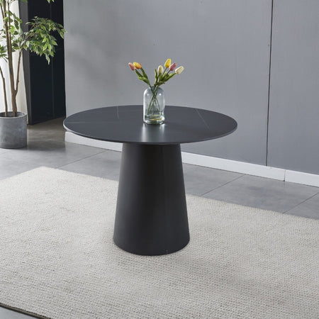 Tavolo rotondo Lauren in ceramica colore nero opaco con venature oro