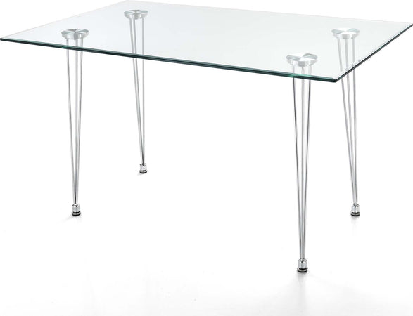 Tavolo scrittoio, in vetro trasparente, con gambe in metallo cromato, per arredamento interni Casa e cucina/Arredamento/Studio/Mobiletti e credenze/Credenze Decor Space - Altamura, Commerciovirtuoso.it