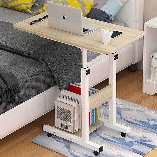Tavolo-Scrivania-Porta-Pc-Computer-Regolabile-Tavolino-Letto-Divano-Ruote-Beige