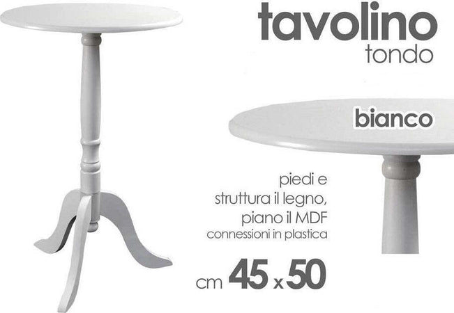 Tavolo Tavolino 50x45cm Legno Tondo Bianco Moderno Classico Shabby Chic 689307 Casa e cucina/Arredamento/Soggiorno/Tavoli e tavolini/Console e tavoli da divano Trade Shop italia - Napoli, Commerciovirtuoso.it