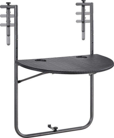Tavolo-Tavolino-Ringhiera-Esterno-Balcone-Pieghevole-Metallo-e-Polyrattan-Nero