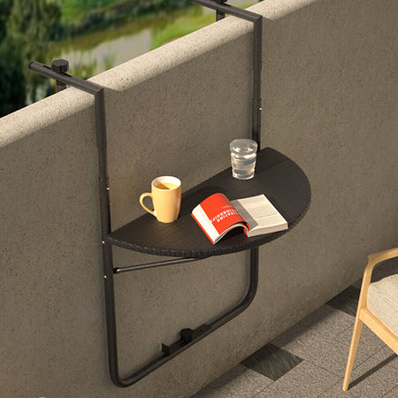 Tavolo-Tavolino-Ringhiera-Esterno-Balcone-Pieghevole-Metallo-e-Polyrattan-Nero