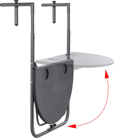 Tavolo-Tavolino-Ringhiera-Esterno-Balcone-Pieghevole-Metallo-e-Polyrattan-Nero