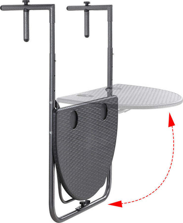 Tavolo-Tavolino-Ringhiera-Esterno-Balcone-Pieghevole-Metallo-e-Polyrattan-Nero
