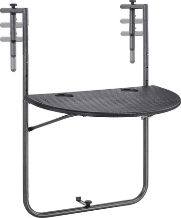 Tavolo-Tavolino-Ringhiera-Esterno-Balcone-Pieghevole-Metallo-e-Polyrattan-Nero