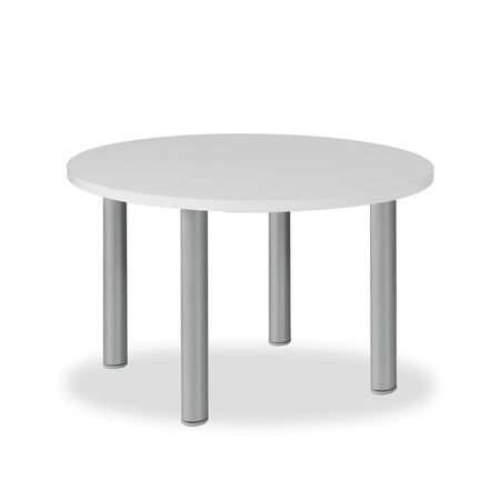 Tavolo tondo Manila con gambe in acciaio verniciato alluminio e piano colore bianco 90x90 cm.
