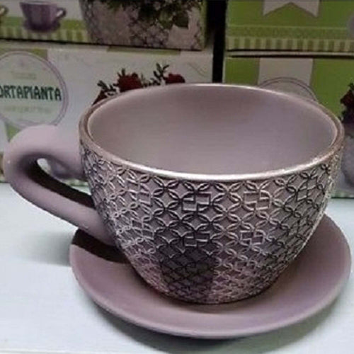 TAZZA CON PIATTO PER PIANTINA VASO CERAMICA DECORAZIONE DESIGN CASA GIARDINO Casa e cucina/Stoviglie/Piatti ciotole e vassoi/Tazze e piattini/Tazze e tazzine da caffè Trade Shop italia - Napoli, Commerciovirtuoso.it