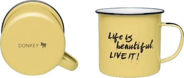 Tazza in metallo giallo life is beautiful Casa e cucina/Stoviglie/Piatti ciotole e vassoi/Tazze e piattini/Tazze da tè Led Mall Home - Napoli, Commerciovirtuoso.it