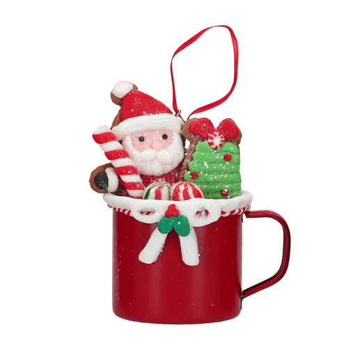 Tazza decorativa natalizia in ceramica con manico decorazione natalizia h 4 cm