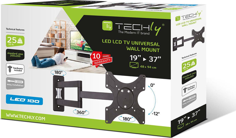 TECHLY-Supporto-a-muro-per-TV-LED-LCD-19-37''-inclinabile-3-snodi-nero