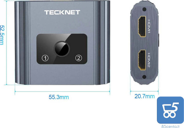 TECKNET Switch HDMI 2 Ingressi 1 Uscita / 1 Ingresso 2 Uscite Supporta 1080p 3D 4K HDCP per HDTV Lettore Blu-Ray Xbox PS4