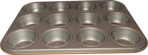 Teglia Da Forno per Muffin Antiaderente Dorata Su Fondo Argento Stampo per 12 Muffin Leggero E Resistente Casa e cucina/Teglie da forno e accessori per pasticceria/Teglie e stampi/Teglie per muffin e cupcake Ideart - Valdilana, Commerciovirtuoso.it
