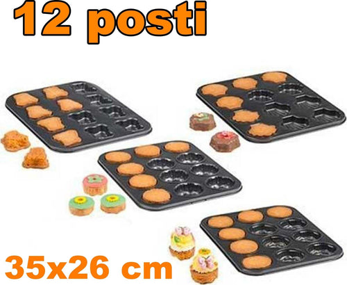 Teglia Stampi Stampini per Muffin 12 Posti da Forno Antiaderente 35x26 cm Casa e cucina/Teglie da forno e accessori per pasticceria/Accessori e utensili per pasticceria/Formine per biscotti Trade Shop italia - Napoli, Commerciovirtuoso.it