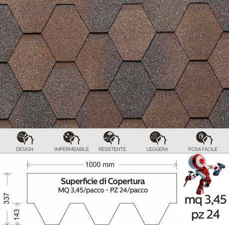 Tegola-Canadese-Premium-Mosaik-Bituminosa-3,45-mq/pacco-24-pezzi