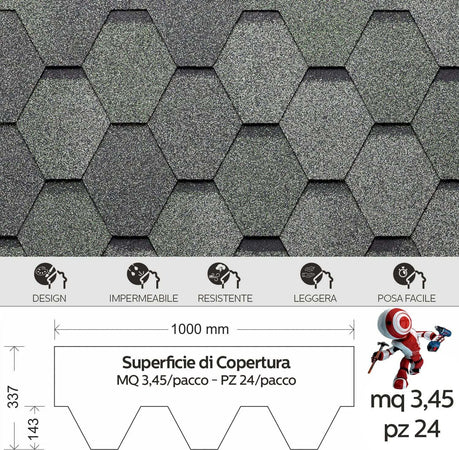 Tegola-Canadese-Premium-Mosaik-Bituminosa-3,45-mq/pacco-24-pezzi
