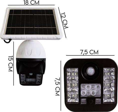 Telecamera-Finta-Da-Esterno-Con-Ricarica-Pannello-Solare,-Lampada-led-Da-Strada-Faro-led-Con-Sensore-Di-Movimento,-Videocamera-Finta-Per-Sicurezza-30-Led---60-watt