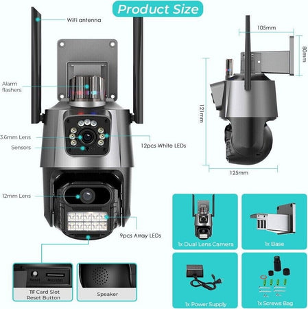 Telecamera IP 8MP 4K esterno WiFi PTZ 2 obiettivo doppio schermo 8X zoom CCTV Fai da te/Sicurezza e protezione/Sistemi di sicurezza domestica/Kit video per la sicurezza domestica/Videocamere di sorveglianza/Dom camera Zencoccostore - Formia, Commerciovirtuoso.it